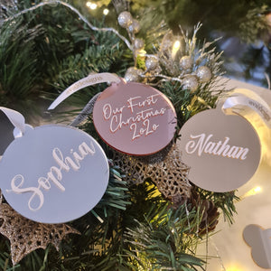 Mirror Finish personalised Christmas ornaments. 